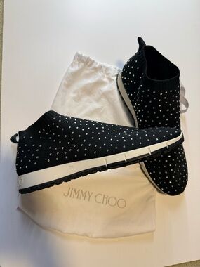 Jimmy Choo Black Crystal-Embellished Sock Sneakers